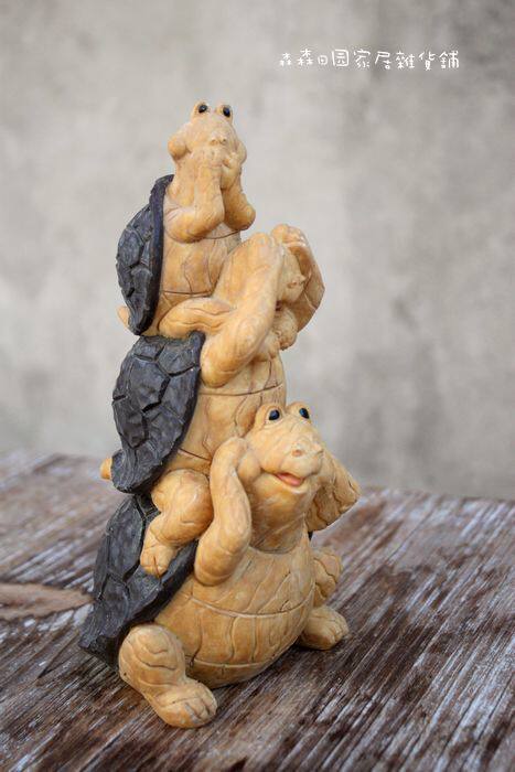 美式乡村树脂仿木卡通三不乌龟叠叠乐户外花园园艺家居装饰摆件