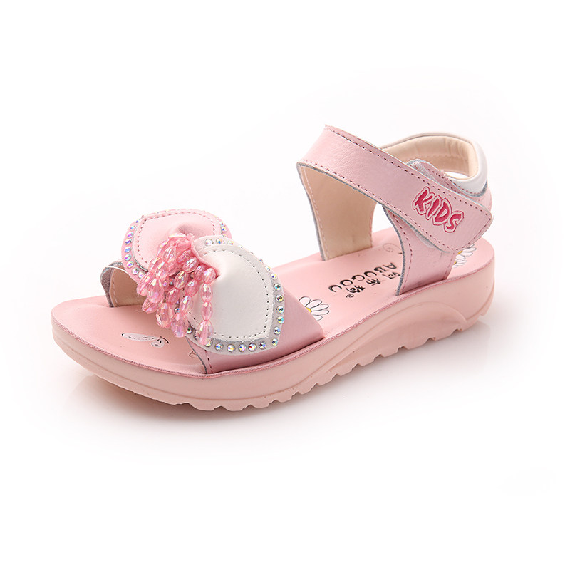 Sandales enfants en cuir orteil faux diamant pour été - semelle caoutchouc - Ref 1053412 Image 3