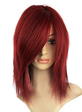 高温丝深红色蓬蓬 中长 舞会假发