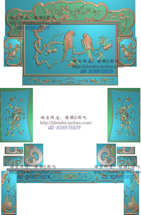 包邮高清设计素材木雕素材精雕图灰度图精品祥和沙发花鸟蝙蝠限量图片