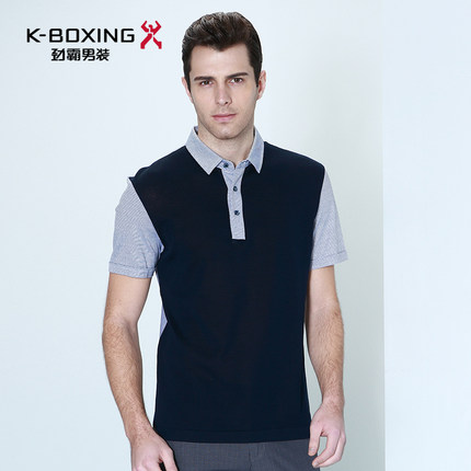 劲霸 丝光棉T恤男短袖 夏季新品优雅条纹翻领上衣 休闲绅士打底衫