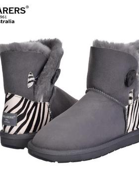 代购正品SHEARERS 1961澳洲雪地靴女一粒扣单扣短靴动物纹拼色