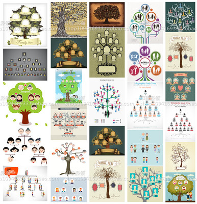 矢量设计素材 25张家庭树模板相册Family tree EPS格式