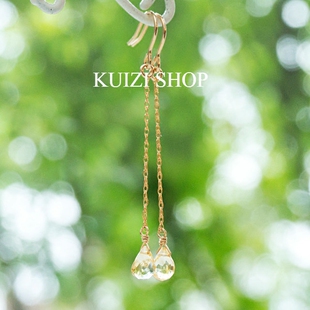 葵子手作 轻奢手工定制 天然黄水晶水滴14k金长款耳环耳夹