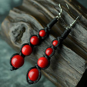 复古简约民族风手工红珠耳环女个性甜美长款耳坠修饰脸型无耳洞