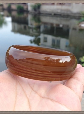 原石无烧纯天然焦糖色缠丝玛瑙手镯加宽加厚水润特色女士手环礼74