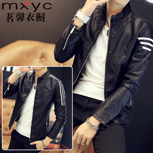 男士皮衣 青少年皮夹克春秋新款韩版修身时尚PU皮外套 潮