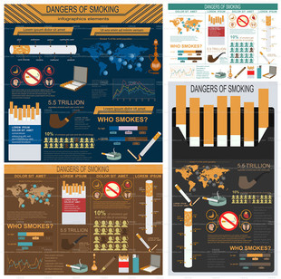 矢量设计素材 禁烟信息图扁平化图标图表柱状图折线图EPS格式