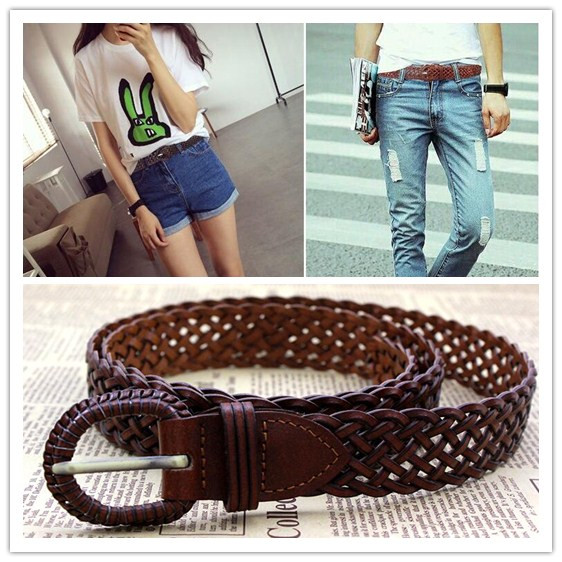 防过敏编织亮丽针扣牛仔打结腰带