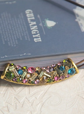 波西米亚风短款水钻皮质毛衣链