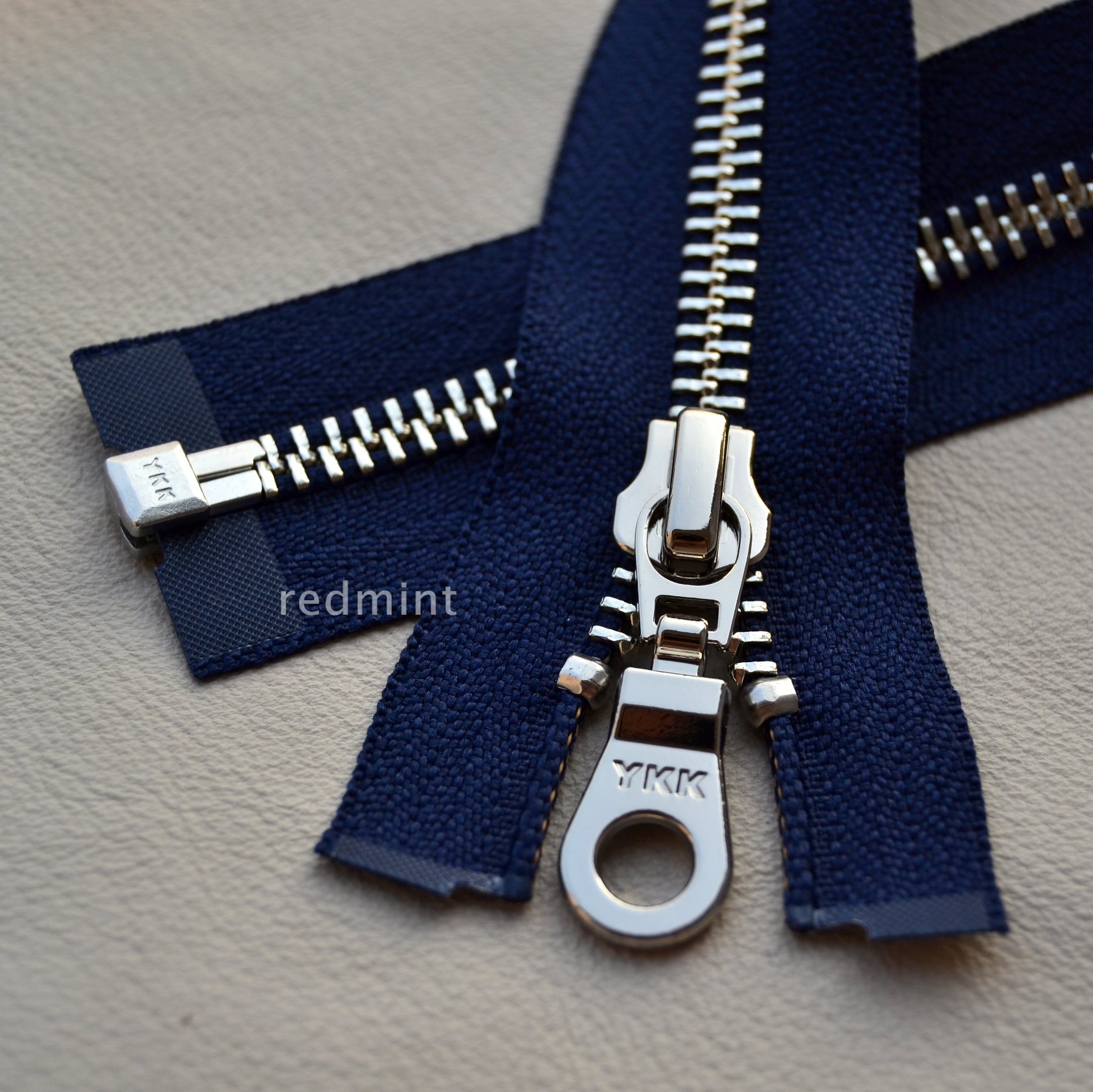 ykk亮银藏青夹克上衣羽绒铜拉锁