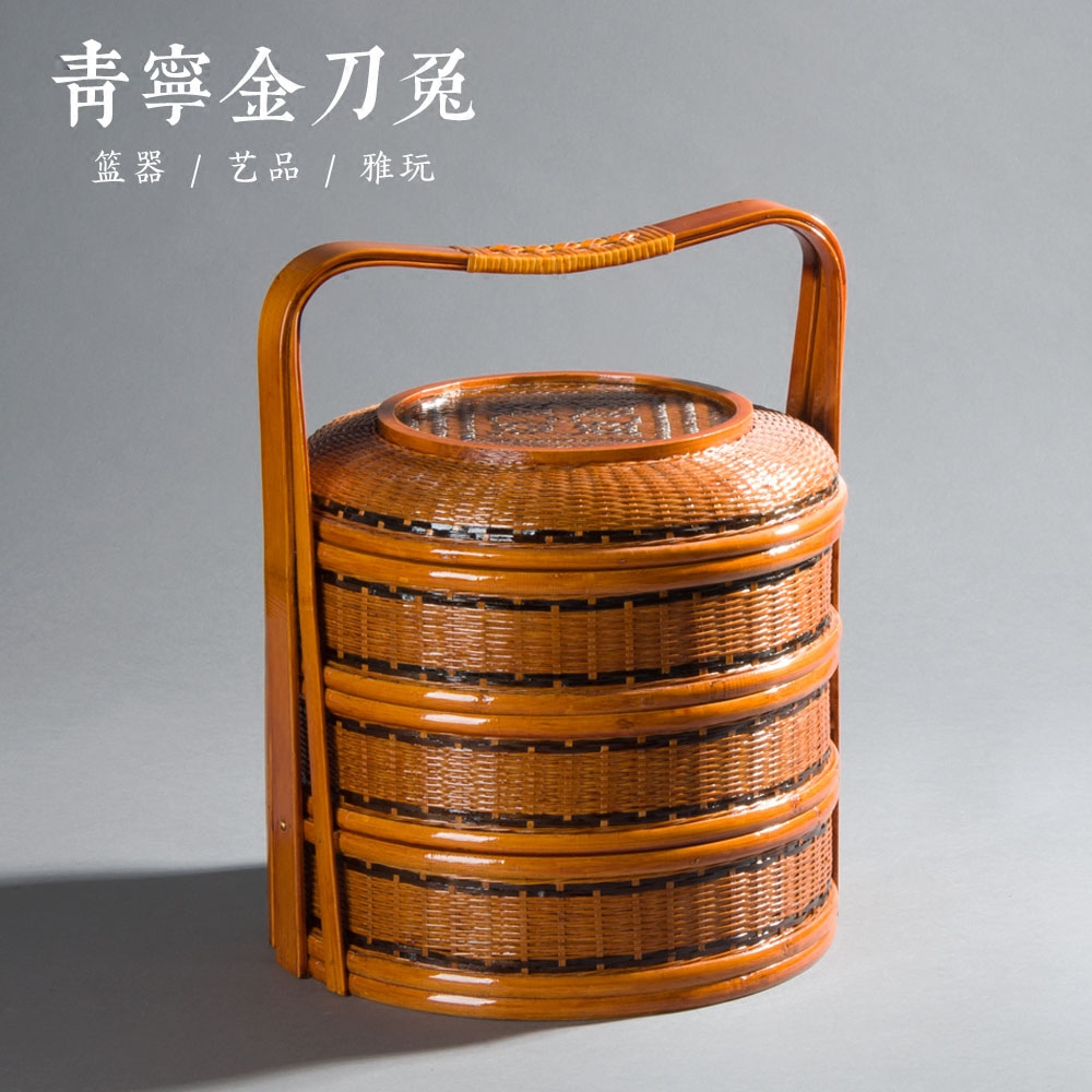 竹编篮子手提竹篮点心篮茶道具竹工艺品酒店送餐圆形食盒礼品篮子