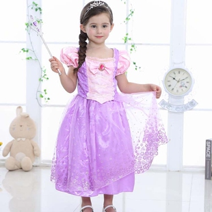 sofia长发公主裙索菲亚长裙短袖 万圣节儿童表演礼服女童连衣裙子