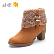 Shoebox frizzled feather shoe high heel short boots women boots nubuck belt buckle Martin boots, winter boots 1114505202