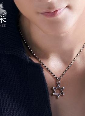 韩版男士泰银六芒星夜店短项链