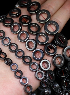 天然铁矿黑胆石圆中圆环手作材料 8-16mmDIY耳饰项链饰品配件材料