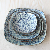 包邮 手绘盘子套装 5寸6寸7寸8寸10寸陶瓷方盘骨碟子釉下彩牛排盘