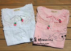 秋装新款 专柜品牌贝蕾地蕾丝草莓款 圆领女童衬衫100% 纯棉衬衣