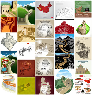 素EPS格式 中国长城图案元 25P 卡通手绘扁平化等风格 矢量设计素材