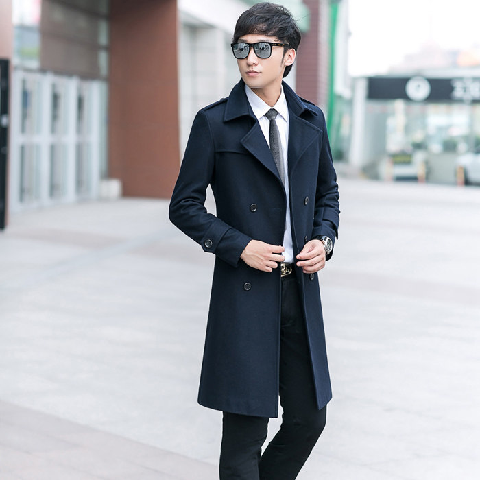 包邮新款秋冬男士毛呢中长款英伦休闲修身男士外套大衣风衣有大码