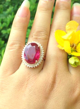 纯天然玫瑰金碧玺克拉裸石戒指