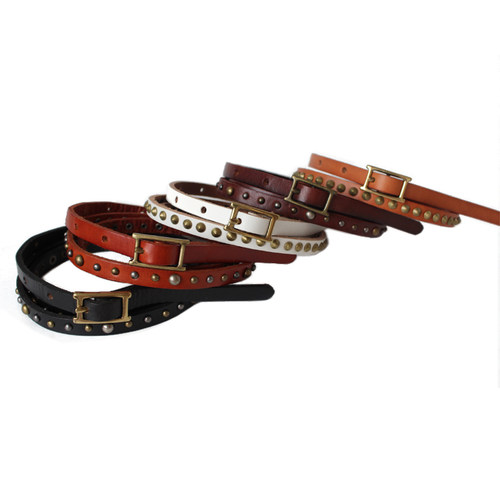 牛皮百搭风铆钉复古棕色细腰带