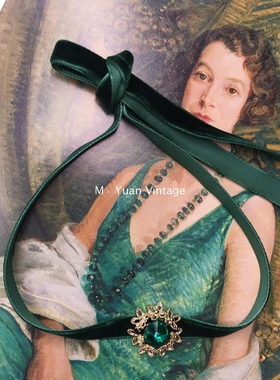 @梦媛家手作绑带式墨绿色项圈