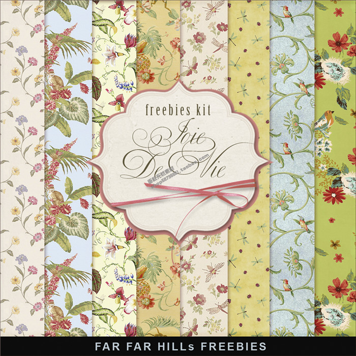 P0076高清PS设计素材欧美复古花鸟蜻蜓竹芋树叶四方连续背景壁纸