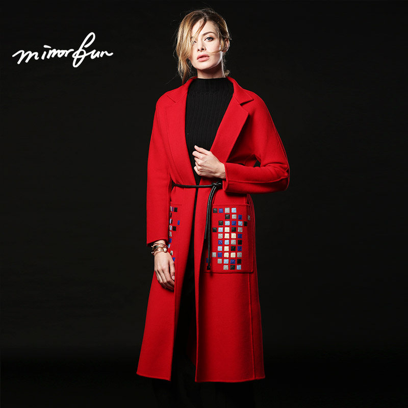 新款几何彩色装饰双面呢羊绒大衣