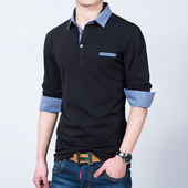 打底衫 男外穿纯棉宽松长袖 t恤秋衣上衣有翻领polo衫 秋冬装 加大码