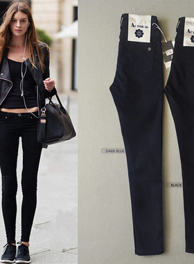 2016欧美风AC FOR AG大牌高品质高腰修身全棉弹力牛仔小脚长裤女