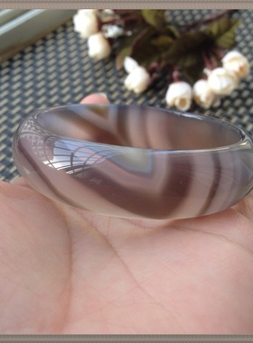 正品纯天然原灰色特有纹路玛瑙手镯水润大圈口手环女妈礼78