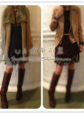 Initial专柜款卡其驼色毛呢短款呢子毛呢大衣外套修身款