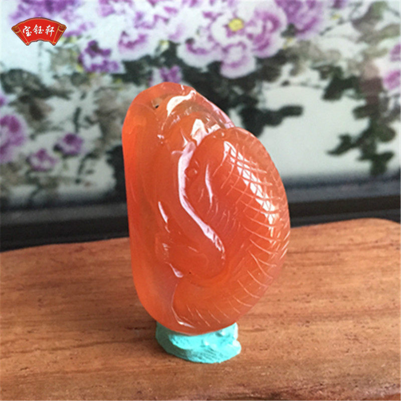 天然凉山南红玛瑙龙鱼吊坠雕件  樱桃红玉石雕刻小挂饰项坠
