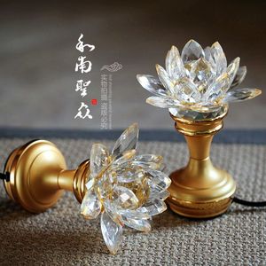 家用室内佛堂电供佛财神长明灯观音荷花灯led节能水晶莲花灯整对