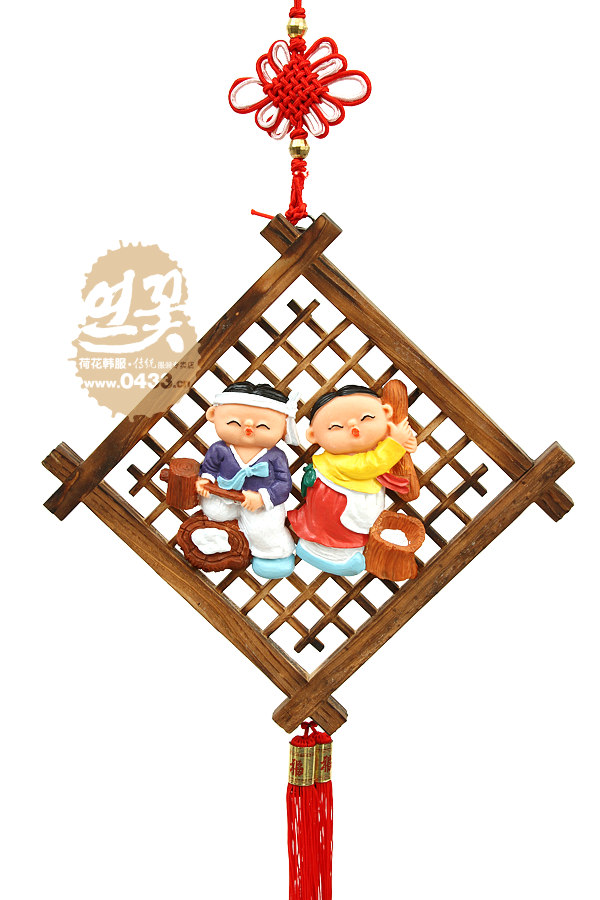 韩国传统工艺品/打糕人物大木窗框挂件/H-P03879