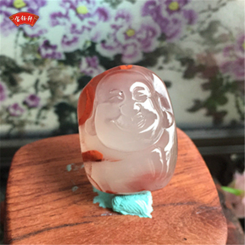 天然川料南红玛瑙弥勒佛吊坠雕件 冰飘玉石笑佛雕刻挂饰项坠