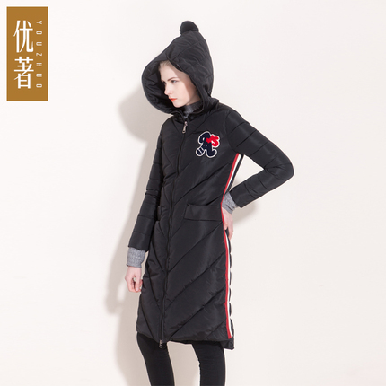 优著2015冬装新款中长款棉衣女修身时尚连帽棉服棉袄外套女YZ6720