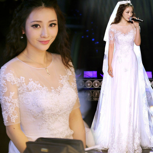 Wedding dress 2018 new pattern winter Korean Edition bride Jacobs Tailing perspective Long sleeve Lace Off Shoulderin the Women's clothing/Boutique , Wedding/Cheongsam/Formal dress , Wedding  category - from Buy2taobao.com to provide professional Taobao agent buy service