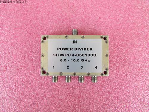 5-10GHz 10W SMA RF 射频同轴4路 一分四功分器  型号：SHWPD4-050100S   50欧姆 一分四  6dB  功分器   SPECIFICATIONS Frequency Range:  5-10GHz Insertion Loss:  0.6 dB Typ 1.0 d
