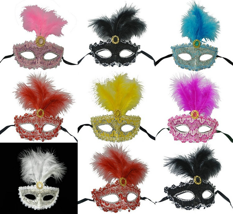 万圣节年会舞会派对cos威尼斯美女公主眼罩羽毛半脸面具表演道具