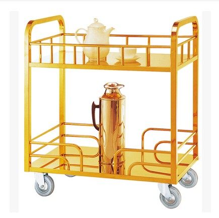 新款酒水推车4S店服务车茶水推车点心车钛金酒水车移动送餐车两层