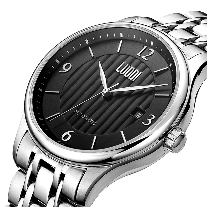 罗迪正品手表男士背透全自动机械表商务休闲精钢大表盘男表腕表