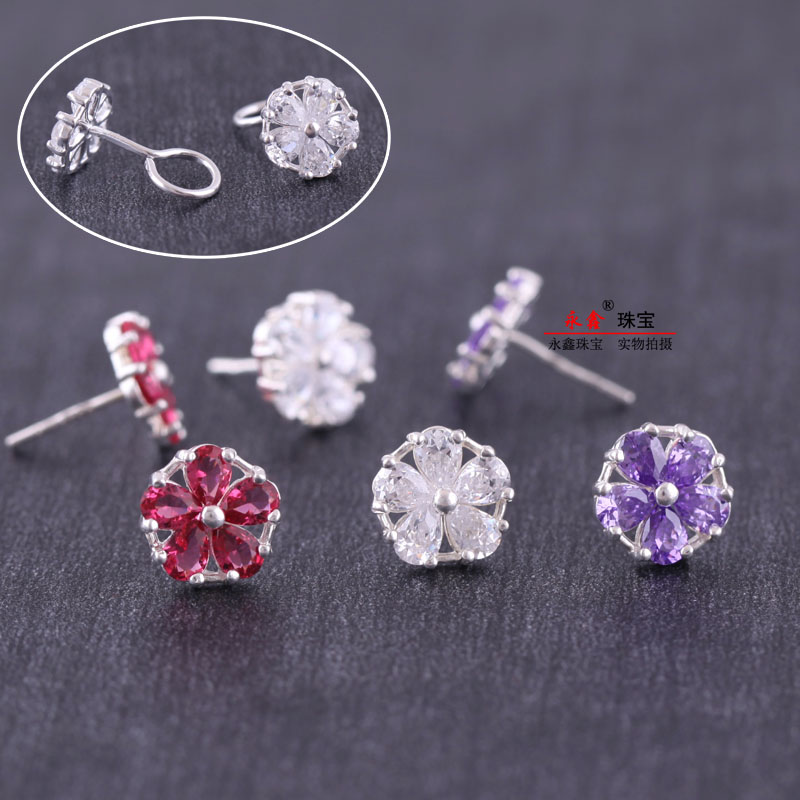 弯钩镶嵌锆石花朵防过敏养耳洞