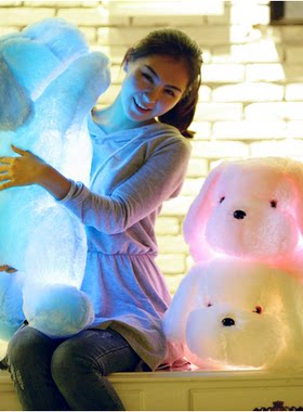 卡通七彩发光抱夜光音乐枕趴狗
