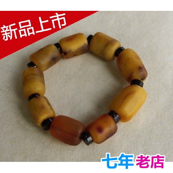 天然琥珀吊坠原石古董西藏老蜜蜡108子念珠佛珠手串手链已放十年