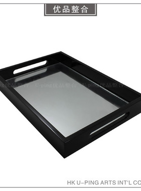 样板房现代简约软装摆件家居饰品客厅装饰黑色开口镜面托盘TP16-1