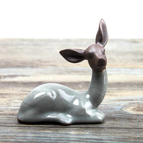 【拾趣阁】功夫茶具茶道茶玩 陶瓷茶宠摆件 哥窑动物茶宠小鹿造型