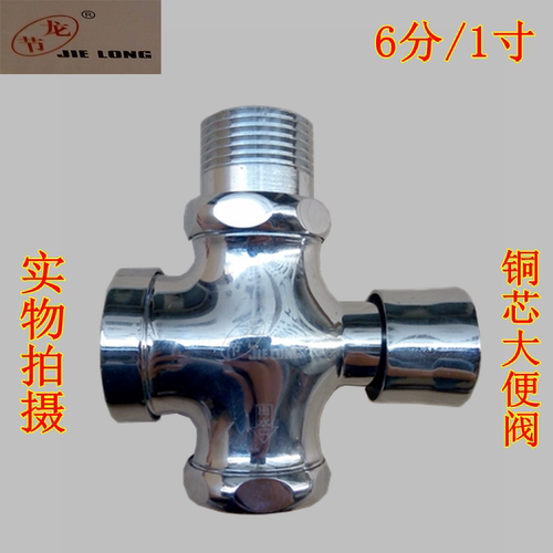 节龙大便阀6分1寸铜芯手按大便池四通延时冲洗阀 蹲便器厕所冲水 - 封面