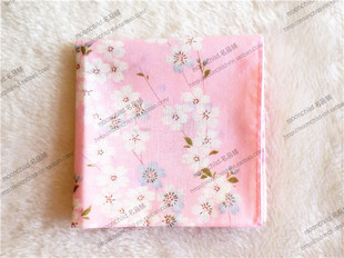新款 和风樱花80支纯棉精品女士手帕方巾手绢粉色 出口日本原单日式